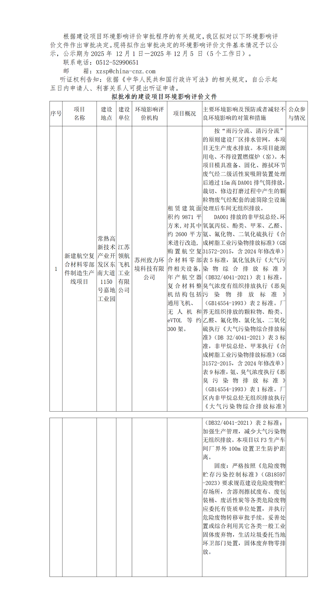 2025年 12月 1日常熟高新技術(shù)產(chǎn)業(yè)開發(fā)區(qū)關(guān)于擬作出審批決定的環(huán)境影響評價文件公示-江蘇領(lǐng)航飛機(jī)工業(yè)有限公司_01.png