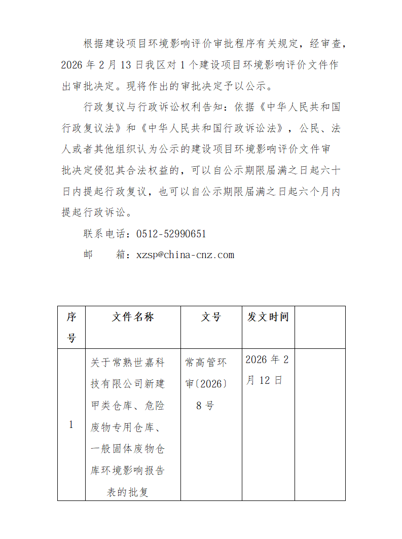2026年2月13日常熟高新技術產(chǎn)業(yè)開發(fā)區(qū)世嘉項目環(huán)境影響報告書（表）的批復(1)_01.png